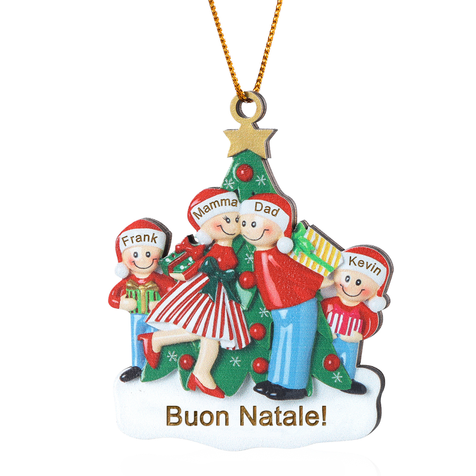 Pendente natalizio personalizzato per i membri della famiglia 4 nomi personalizzati Decorazione dell'Albero di Natale