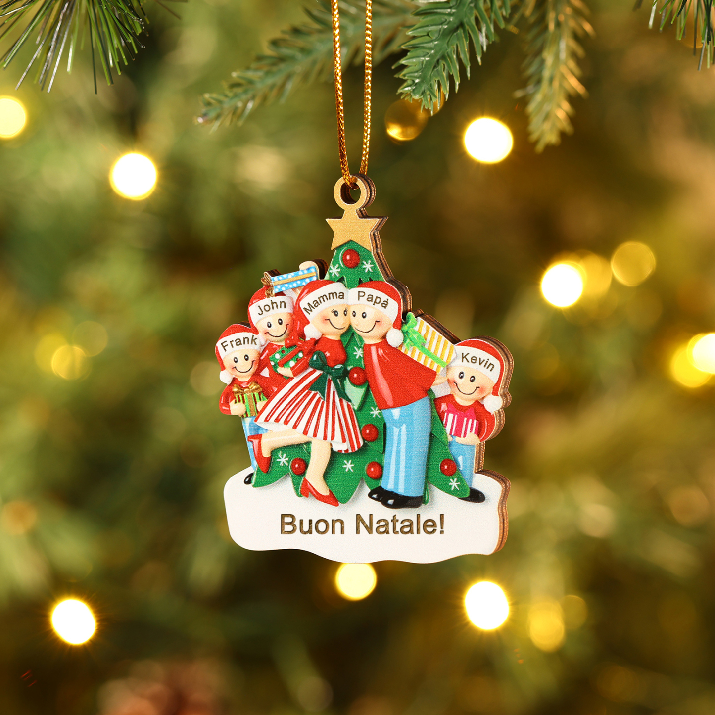 Pendente natalizio personalizzato per i membri della famiglia 5 nomi personalizzati Decorazione dell'Albero di Natale