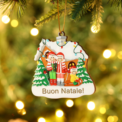 Pendente di Natale Personalizzato in legno per Famiglia 3 Nomi e 1 Testo personalizzati Decorazione Speciale