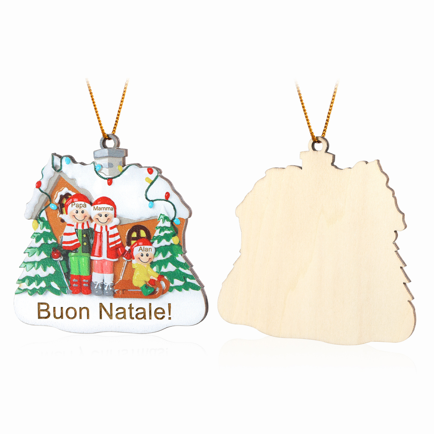 Pendente di Natale Personalizzato in legno per Famiglia 3 Nomi e 1 Testo personalizzati Decorazione Speciale