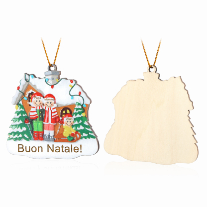 Pendente di Natale Personalizzato in legno per Famiglia 3 Nomi e 1 Testo personalizzati Decorazione Speciale