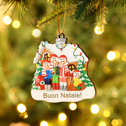 Pendente di Natale Personalizzato in legno per Famiglia 4 Nomi e 1 Testo personalizzati Decorazione Speciale
