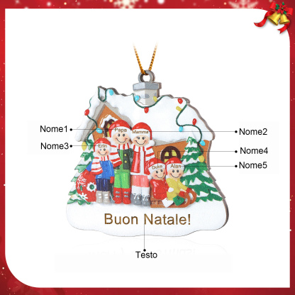 Pendente di Natale Personalizzato in legno per Famiglia 5 Nomi e 1 Testo personalizzati Decorazione Speciale