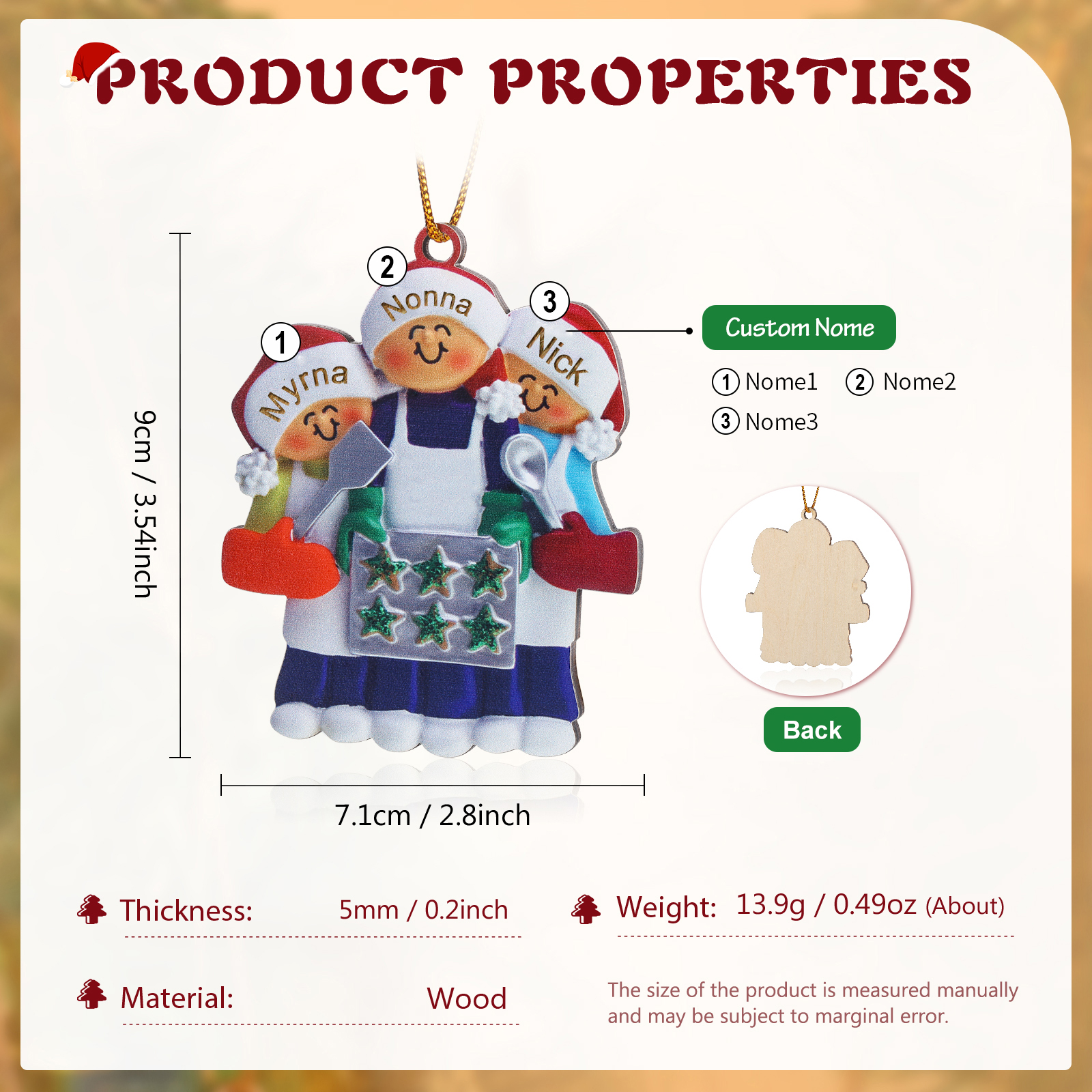 "Mia Nonna è la migliore cuoca " Pendente di Natale Personalizzato in legno per la nonna 3 Nomi personalizzati 