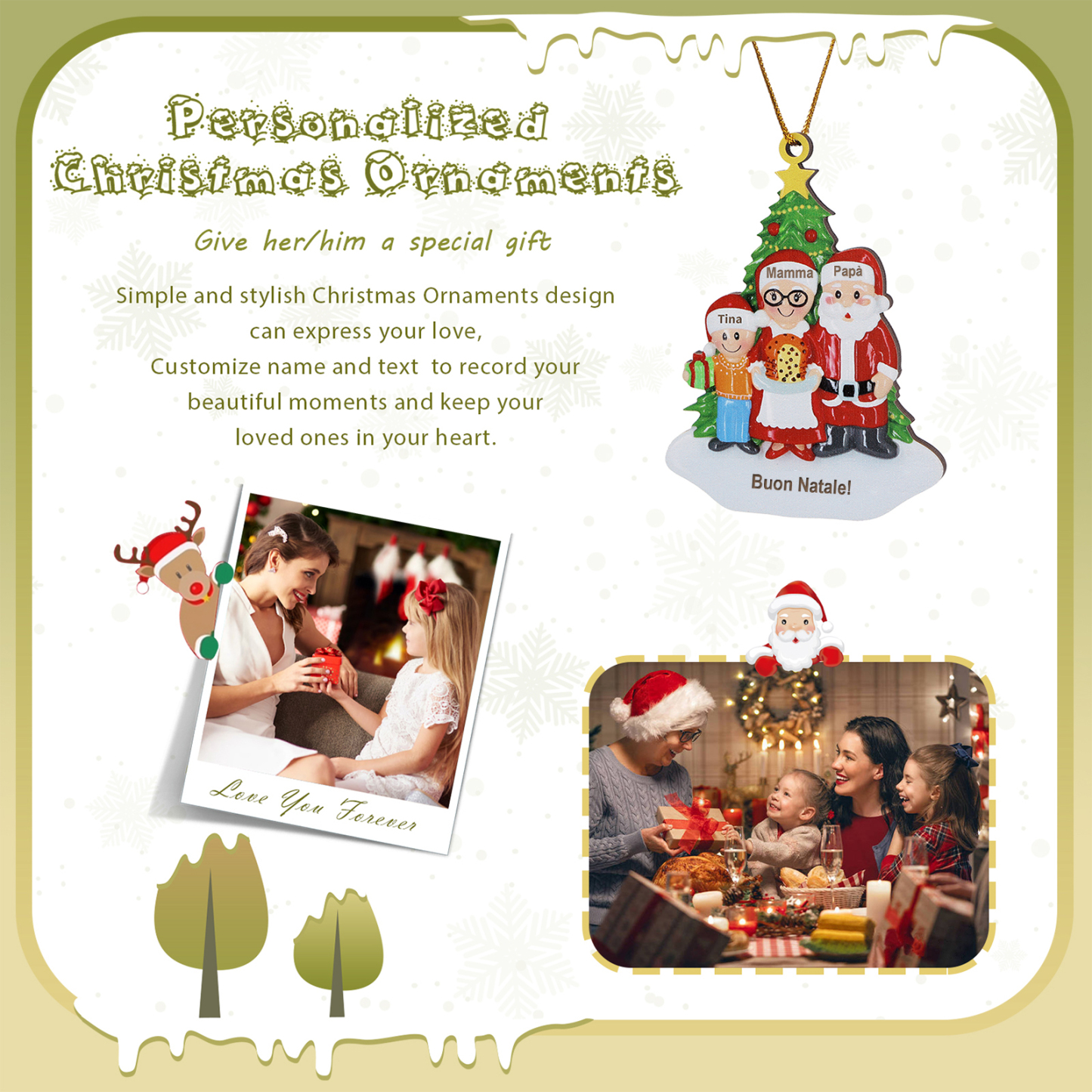 Ornamento Natalizio in Legno Personalizzato per Famiglia con 3-5 Nomi e 1 Testo, Regalo di Natale per la Famiglia | Jessemade