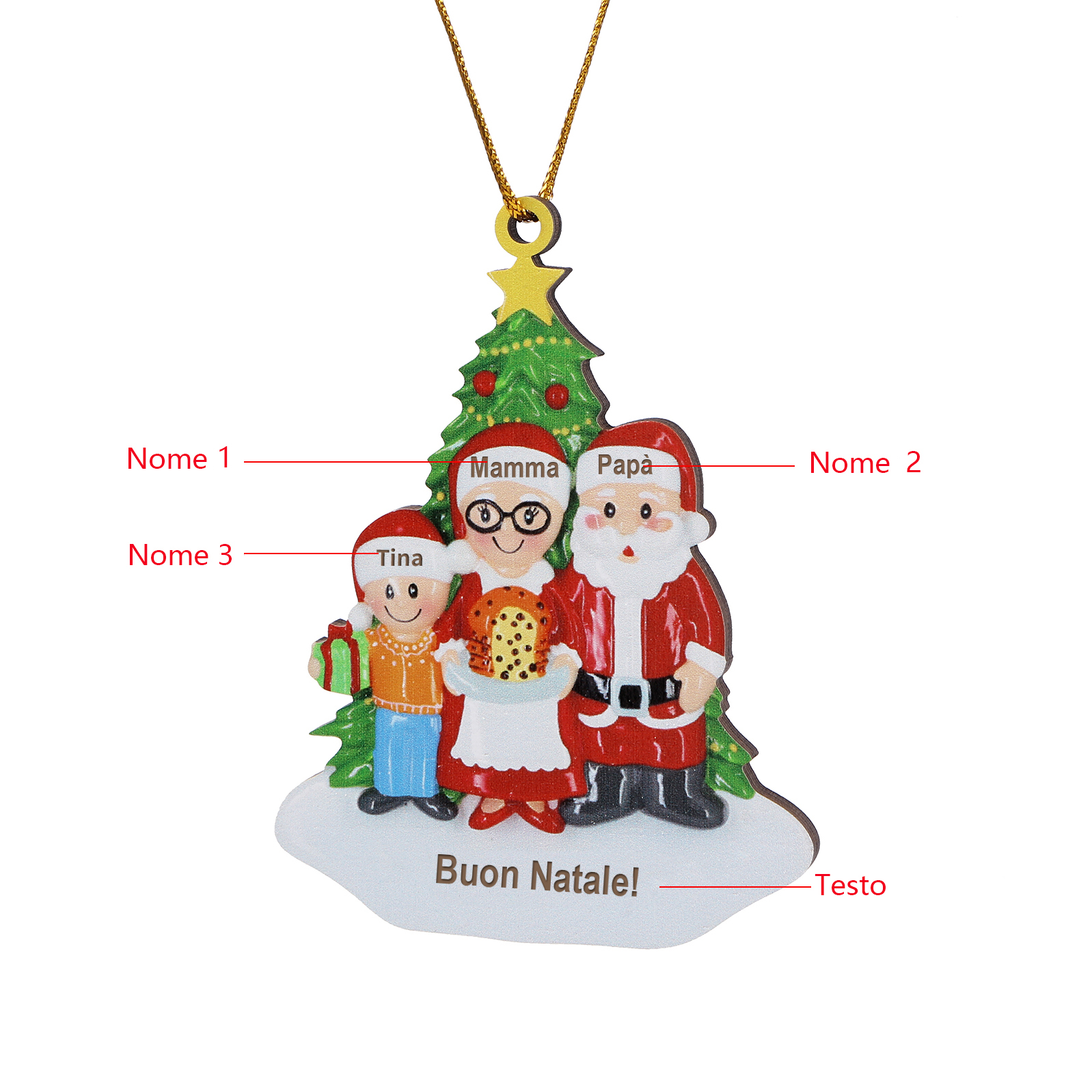 Ornamento Natalizio in Legno Personalizzato per Famiglia con 3-5 Nomi e 1 Testo, Regalo di Natale per la Famiglia | Jessemade