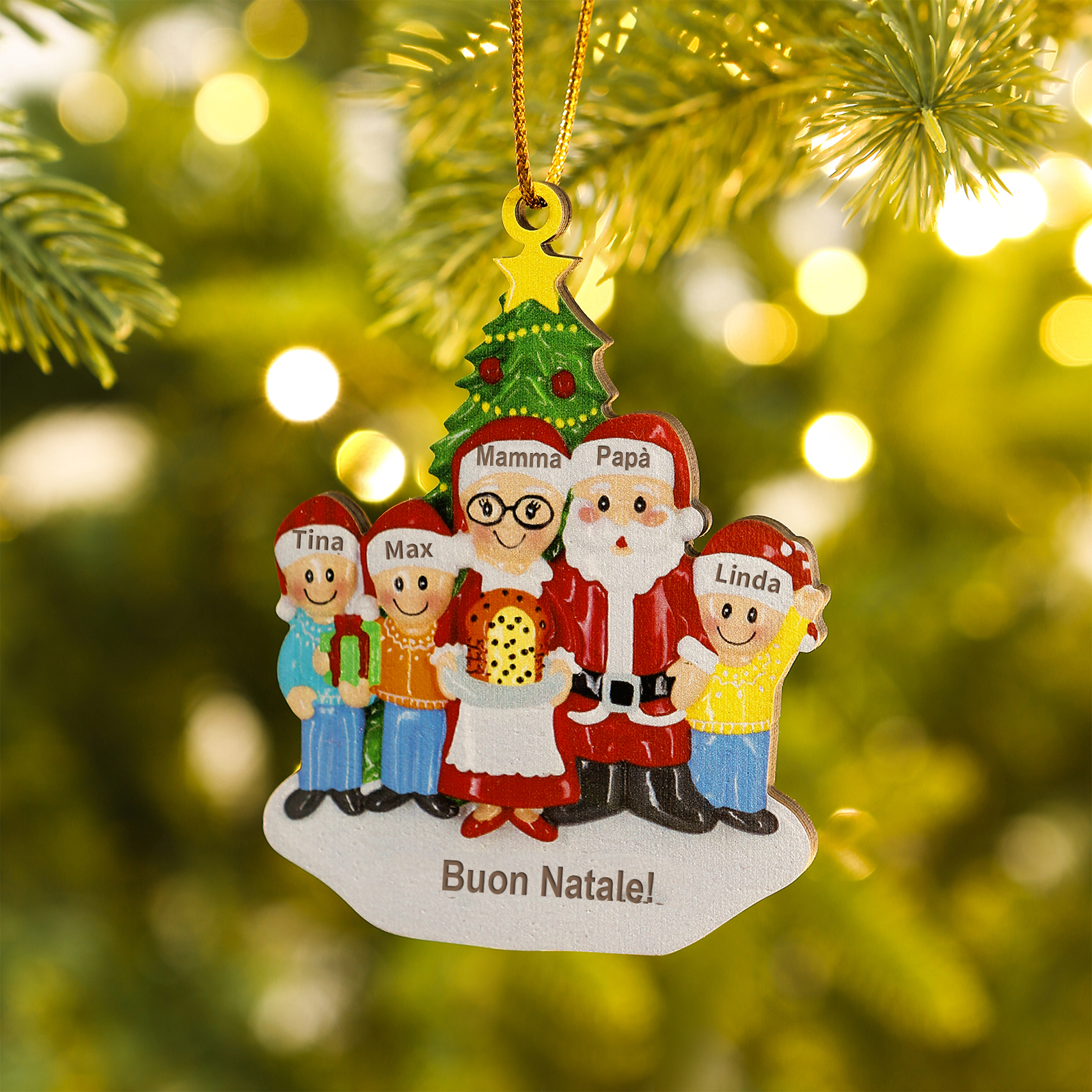 Ornamento Natalizio in Legno Personalizzato per Famiglia con 3-5 Nomi e 1 Testo, Regalo di Natale per la Famiglia | Jessemade