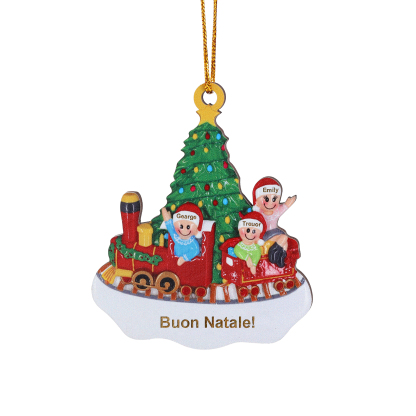"Treno di felicità" Pendente di Natale Personalizzato in legno per Famiglia 3 Nomi e 1 Testo personalizzati 