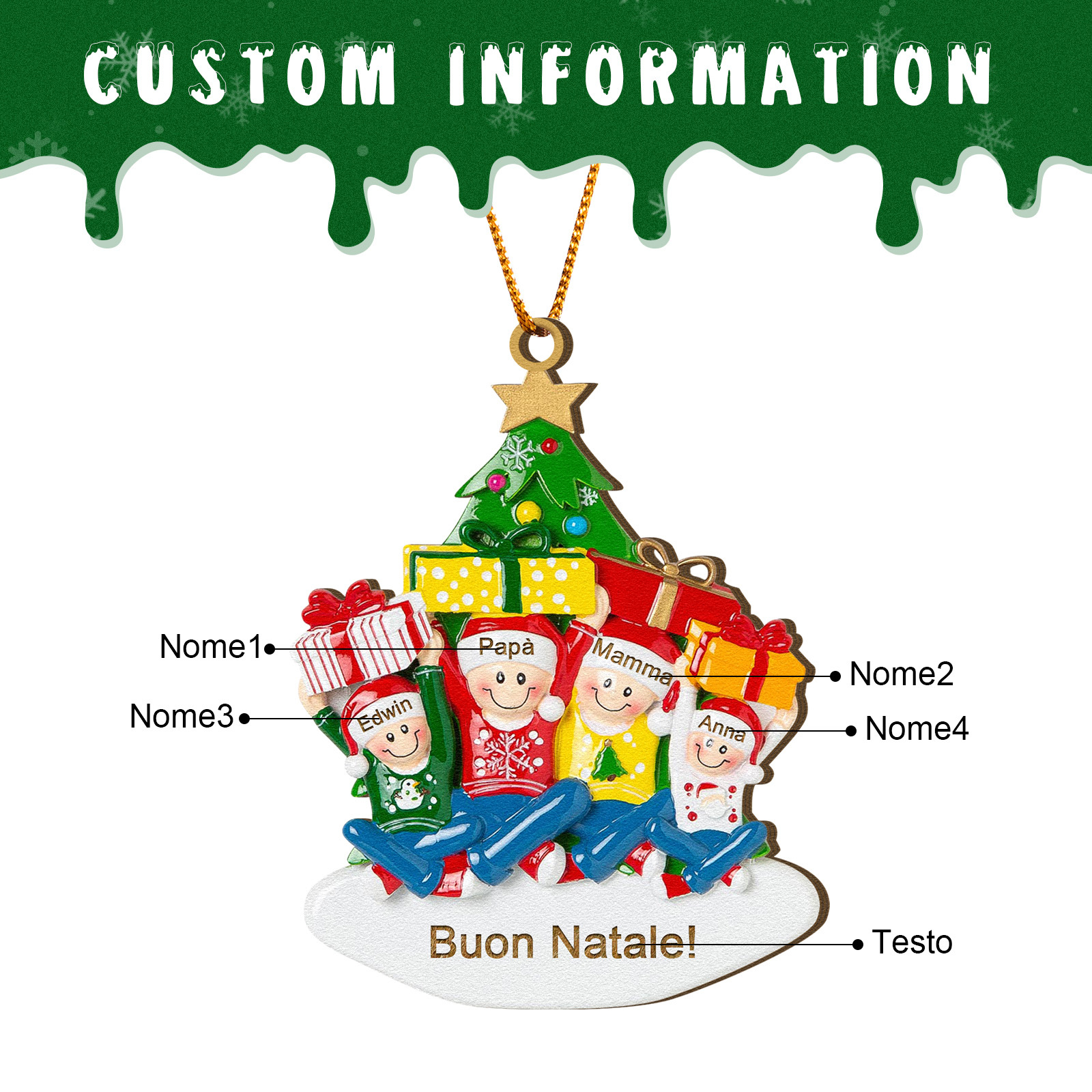Decorazione Natalizia personalizzato 1-4 nomi personalizzati Decorazione albero di Natale per la famiglia Regalo di Natale | Jessemade