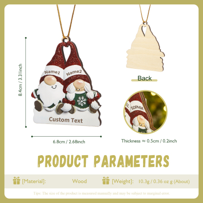 Decorazione Natalizia in Legno Personalizzata - Design Gnomi, 2 Nomi e Testo Personalizzabili, Regalo di Natale per Famiglia | Jessemade