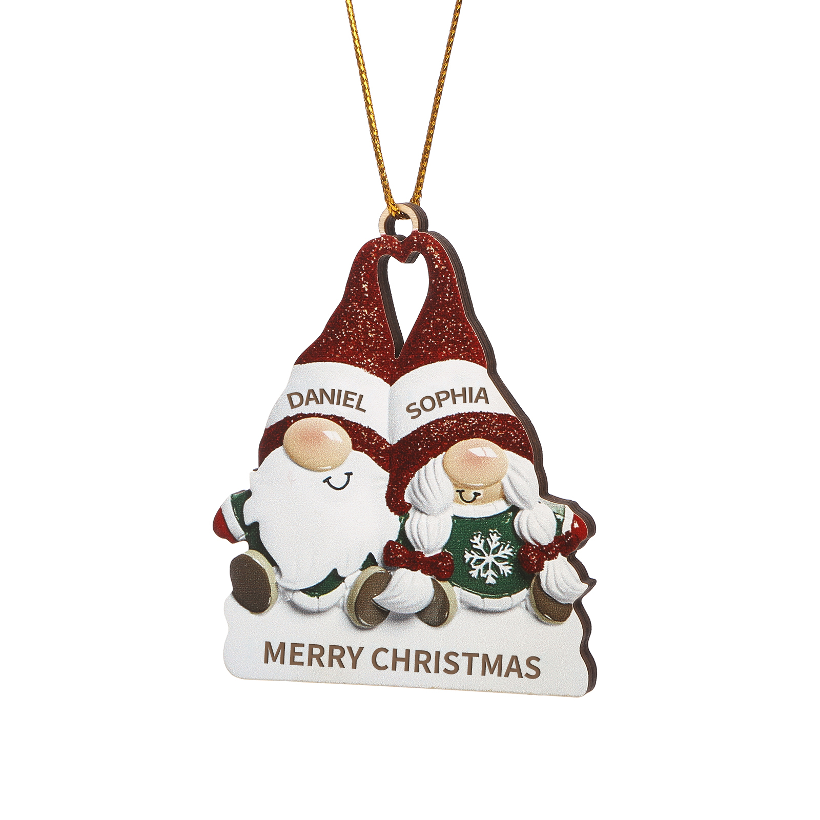 Decorazione Natalizia in Legno Personalizzata - Design Gnomi, 2 Nomi e Testo Personalizzabili, Regalo di Natale per Famiglia | Jessemade