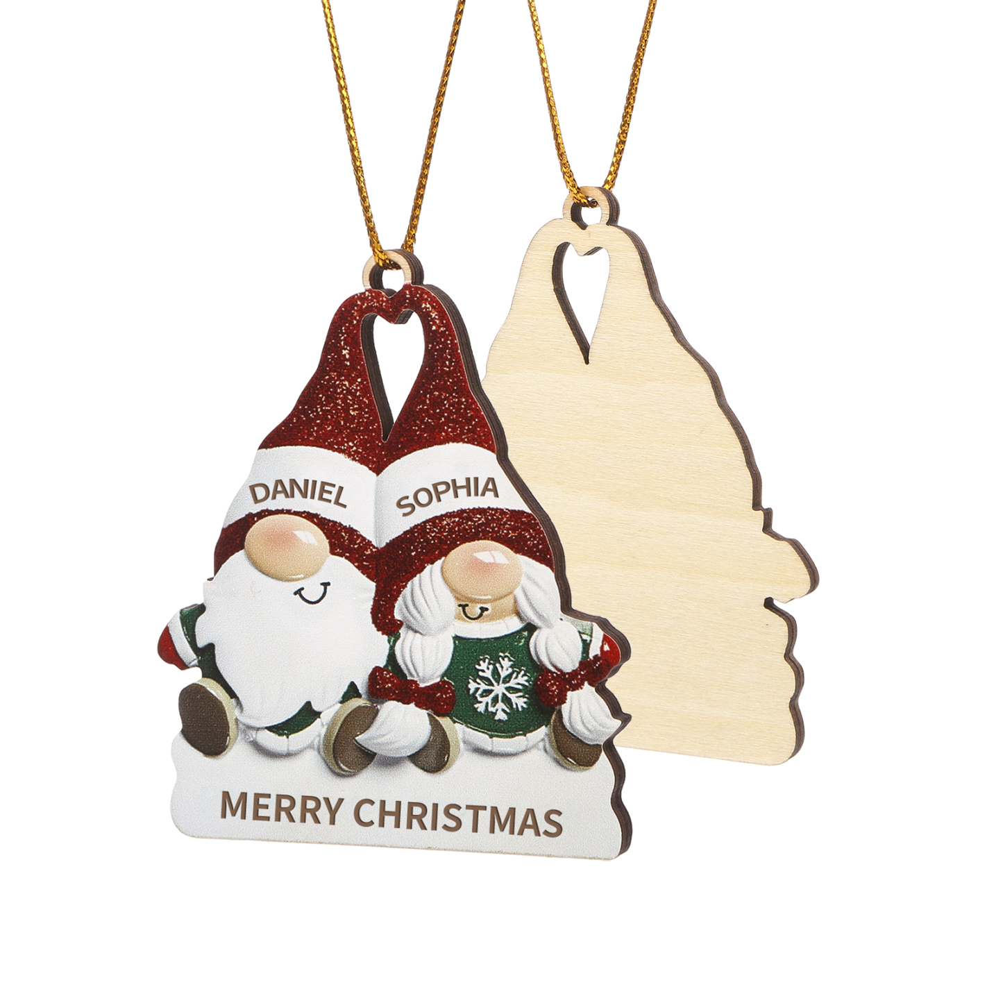 Decorazione Natalizia in Legno Personalizzata - Design Gnomi, 2 Nomi e Testo Personalizzabili, Regalo di Natale per Famiglia | Jessemade