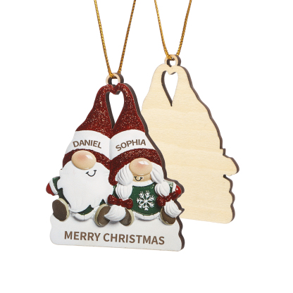 Decorazione Natalizia in Legno Personalizzata - Design Gnomi, 2 Nomi e Testo Personalizzabili, Regalo di Natale per Famiglia | Jessemade