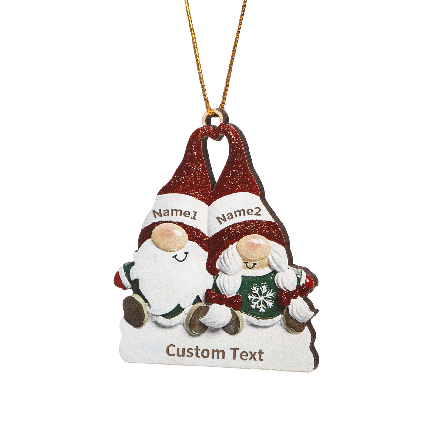 Decorazione Natalizia in Legno Personalizzata - Design Gnomi, 2 Nomi e Testo Personalizzabili, Regalo di Natale per Famiglia | Jessemade