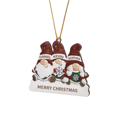 Decorazione Natalizia in Legno Personalizzata - Design Gnomi, 3 Nomi e Testo Personalizzabili, Regalo di Natale per Famiglia | Jessemade