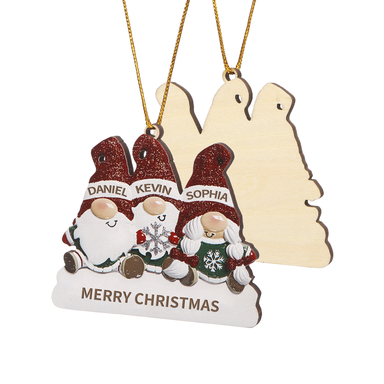 Decorazione Natalizia in Legno Personalizzata - Design Gnomi, 3 Nomi e Testo Personalizzabili, Regalo di Natale per Famiglia | Jessemade