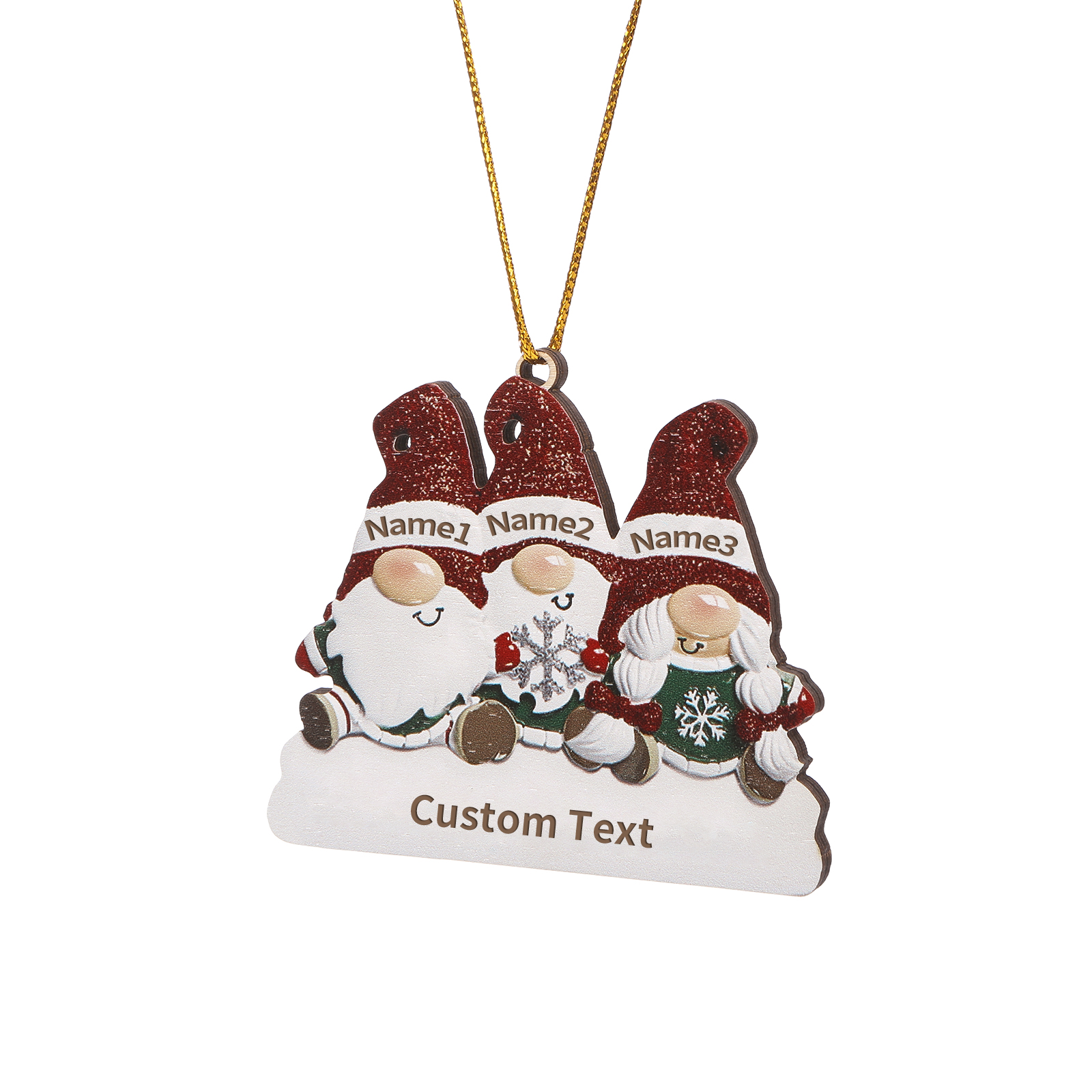 Decorazione Natalizia in Legno Personalizzata - Design Gnomi, 3 Nomi e Testo Personalizzabili, Regalo di Natale per Famiglia | Jessemade
