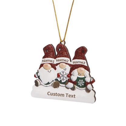 Decorazione Natalizia in Legno Personalizzata - Design Gnomi, 3 Nomi e Testo Personalizzabili, Regalo di Natale per Famiglia | Jessemade
