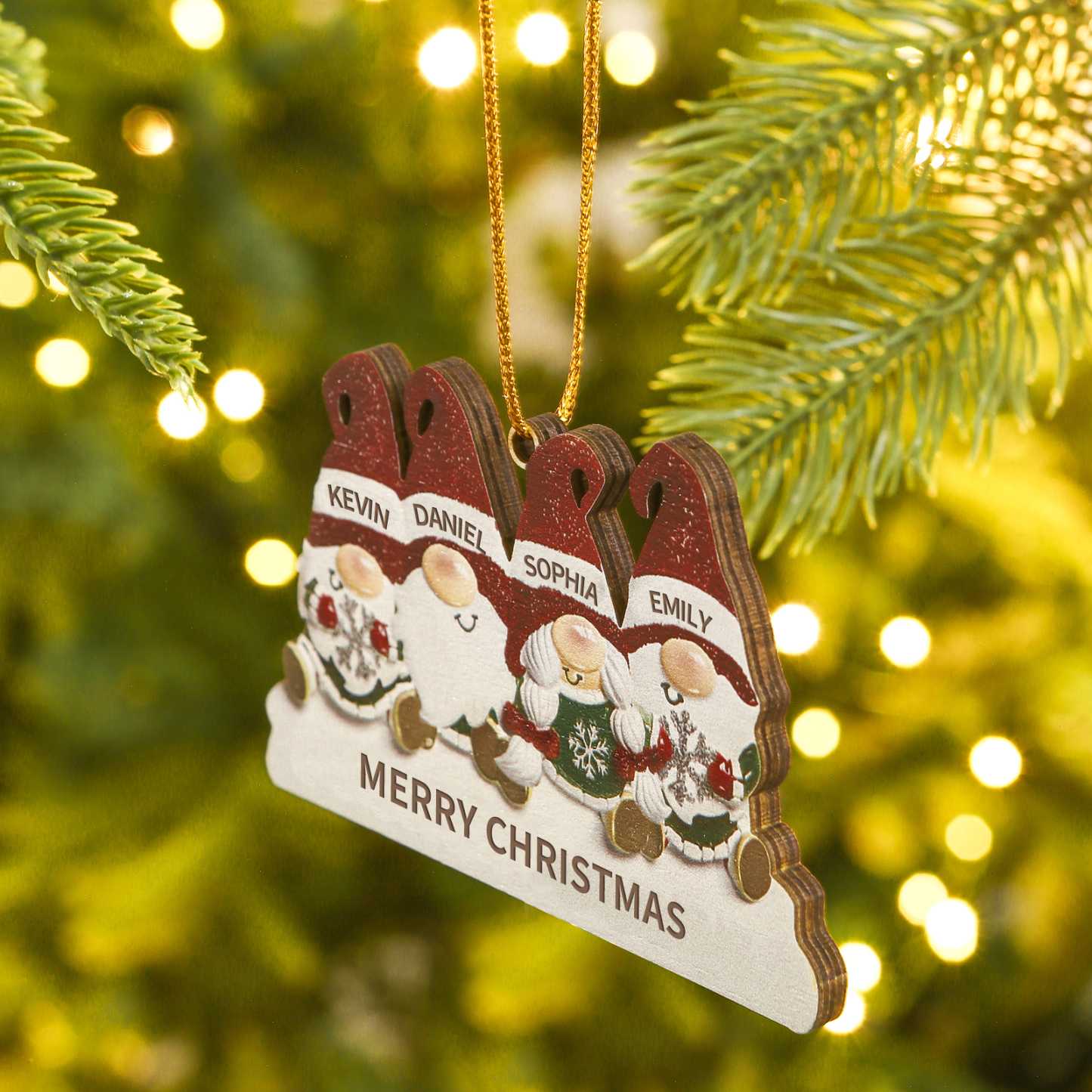 Decorazione Natalizia in Legno Personalizzata - Design Gnomi, 4 Nomi e Testo Personalizzabili, Regalo di Natale per Famiglia | Jessemade