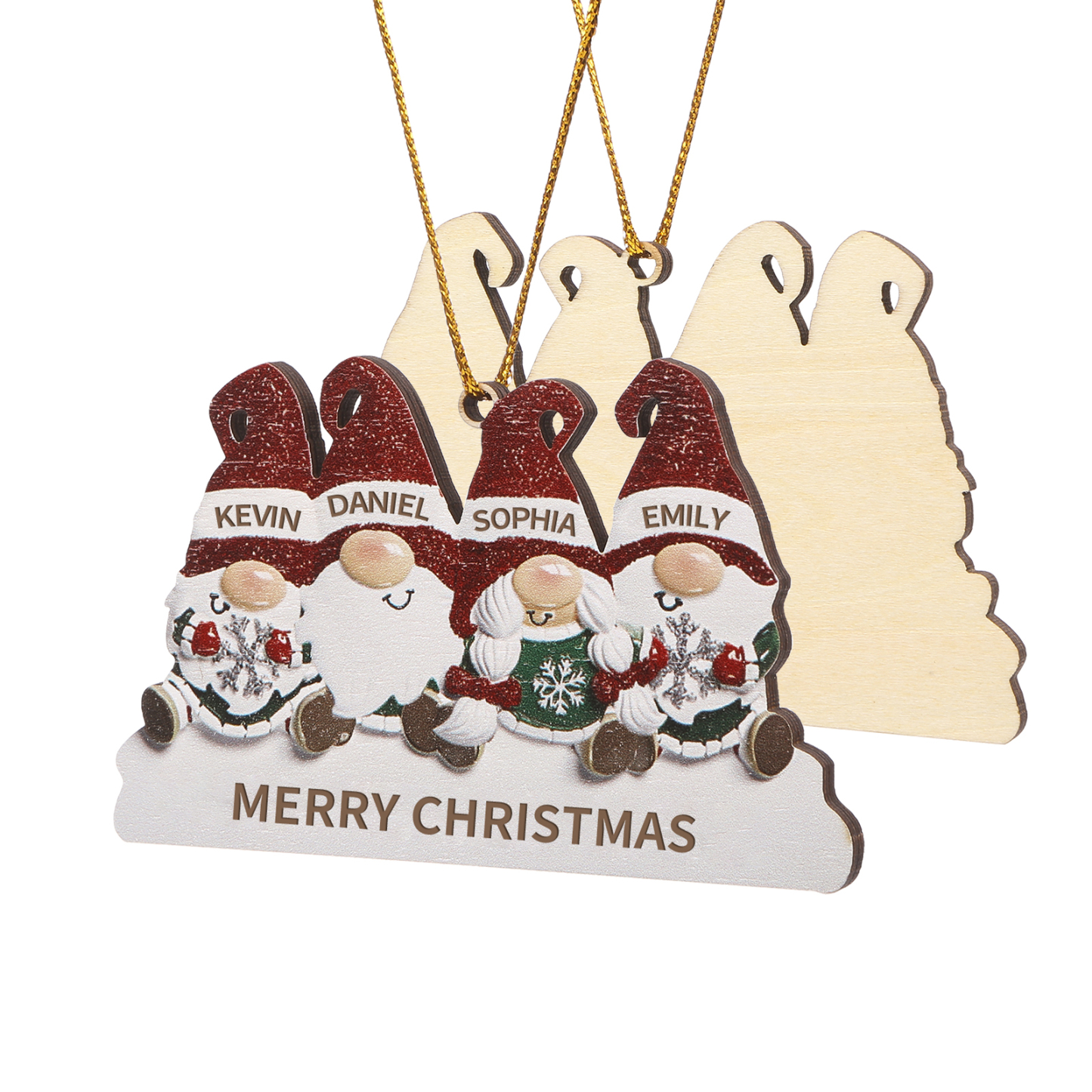 Decorazione Natalizia in Legno Personalizzata - Design Gnomi, 4 Nomi e Testo Personalizzabili, Regalo di Natale per Famiglia | Jessemade
