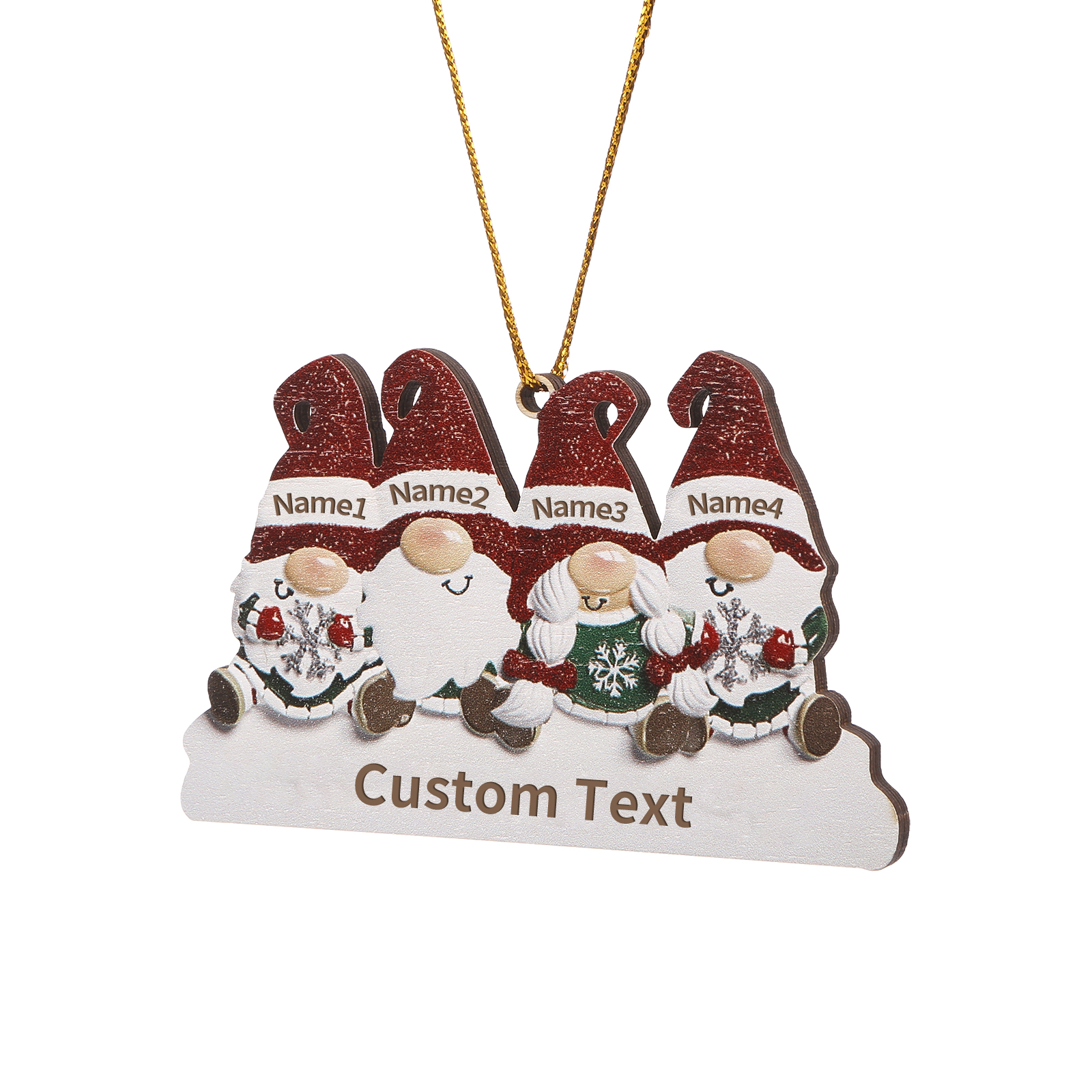 Decorazione Natalizia in Legno Personalizzata - Design Gnomi, 4 Nomi e Testo Personalizzabili, Regalo di Natale per Famiglia | Jessemade