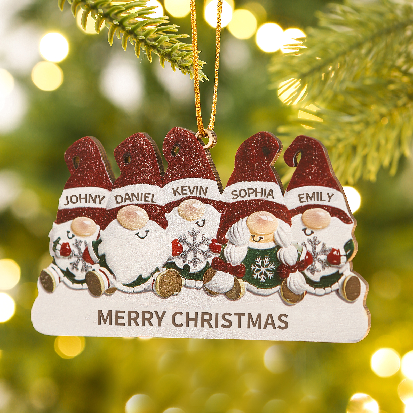 Decorazione Natalizia in Legno Personalizzata - Design Gnomi, 5 Nomi e Testo Personalizzabili, Regalo di Natale per Famiglia | Jessemade