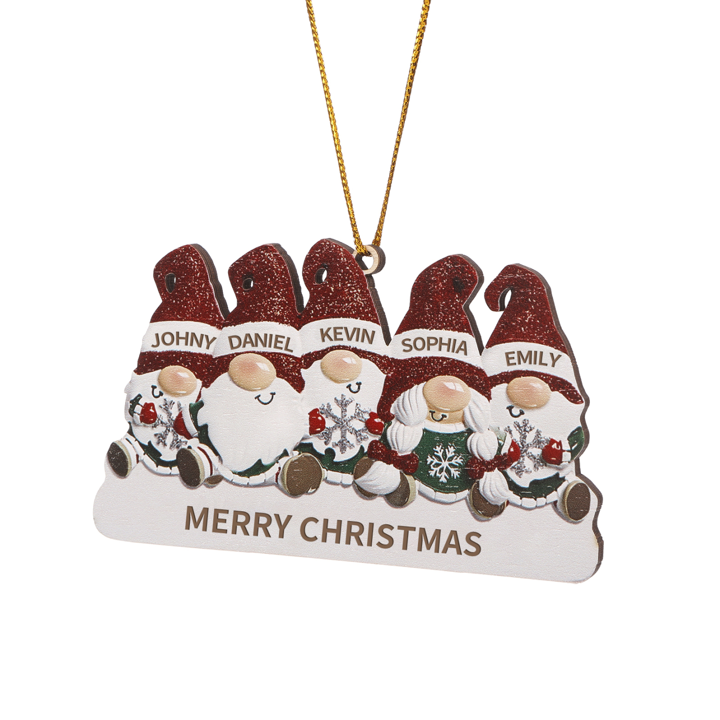 Decorazione Natalizia in Legno Personalizzata - Design Gnomi, 5 Nomi e Testo Personalizzabili, Regalo di Natale per Famiglia | Jessemade