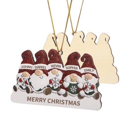 Decorazione Natalizia in Legno Personalizzata - Design Gnomi, 5 Nomi e Testo Personalizzabili, Regalo di Natale per Famiglia | Jessemade