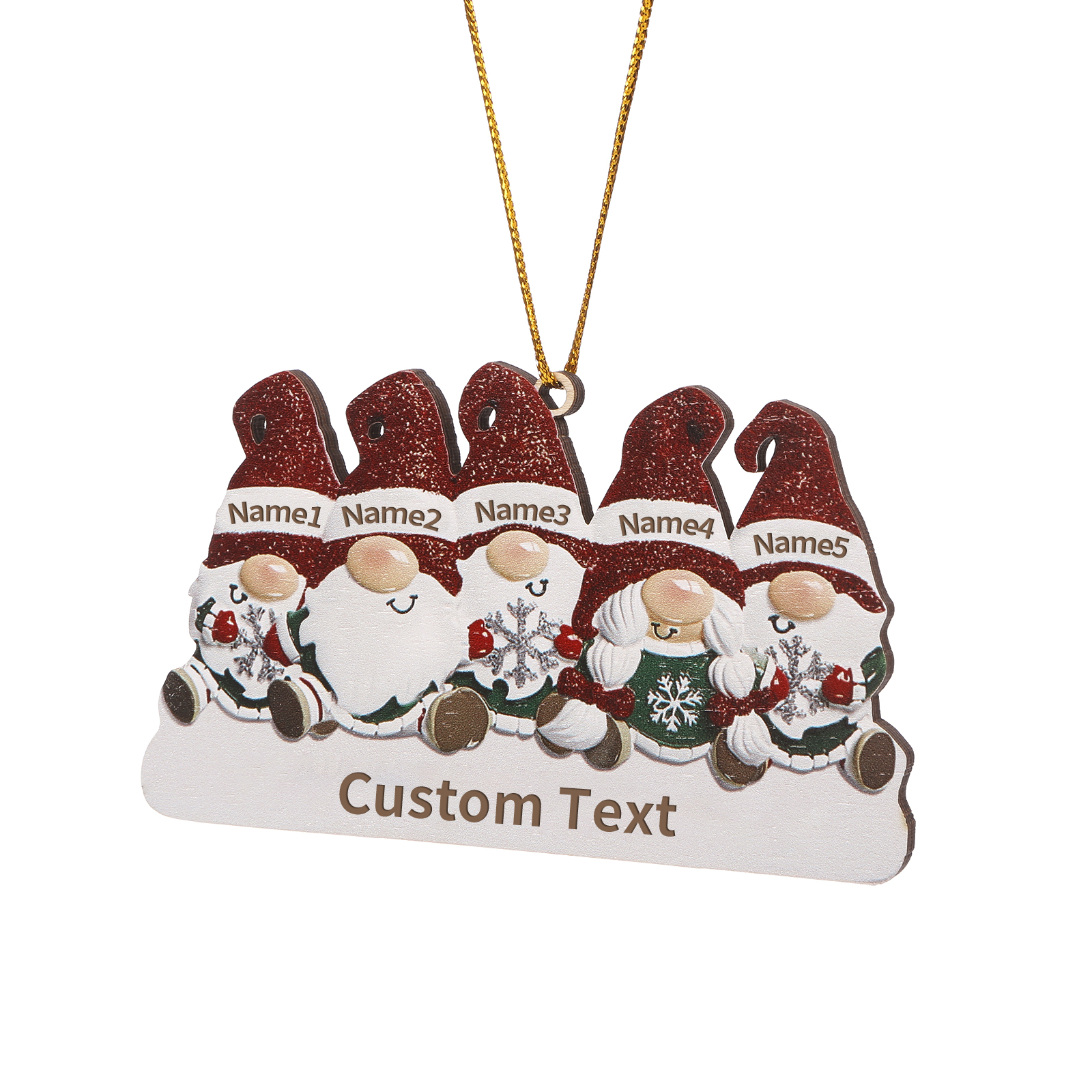 Decorazione Natalizia in Legno Personalizzata - Design Gnomi, 5 Nomi e Testo Personalizzabili, Regalo di Natale per Famiglia | Jessemade