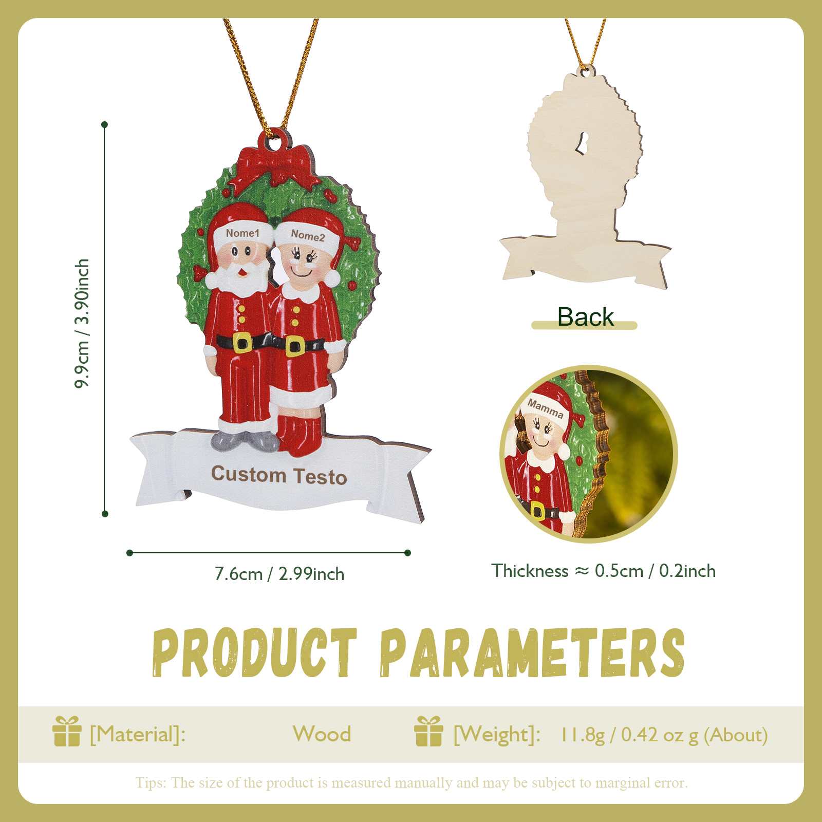 Ornamento Natalizio in Legno a Forma di Albero per Famiglia con 2-5 Nomi Personalizzati e 1 Testo, Regalo di Natale per la Famiglia | Jessemade