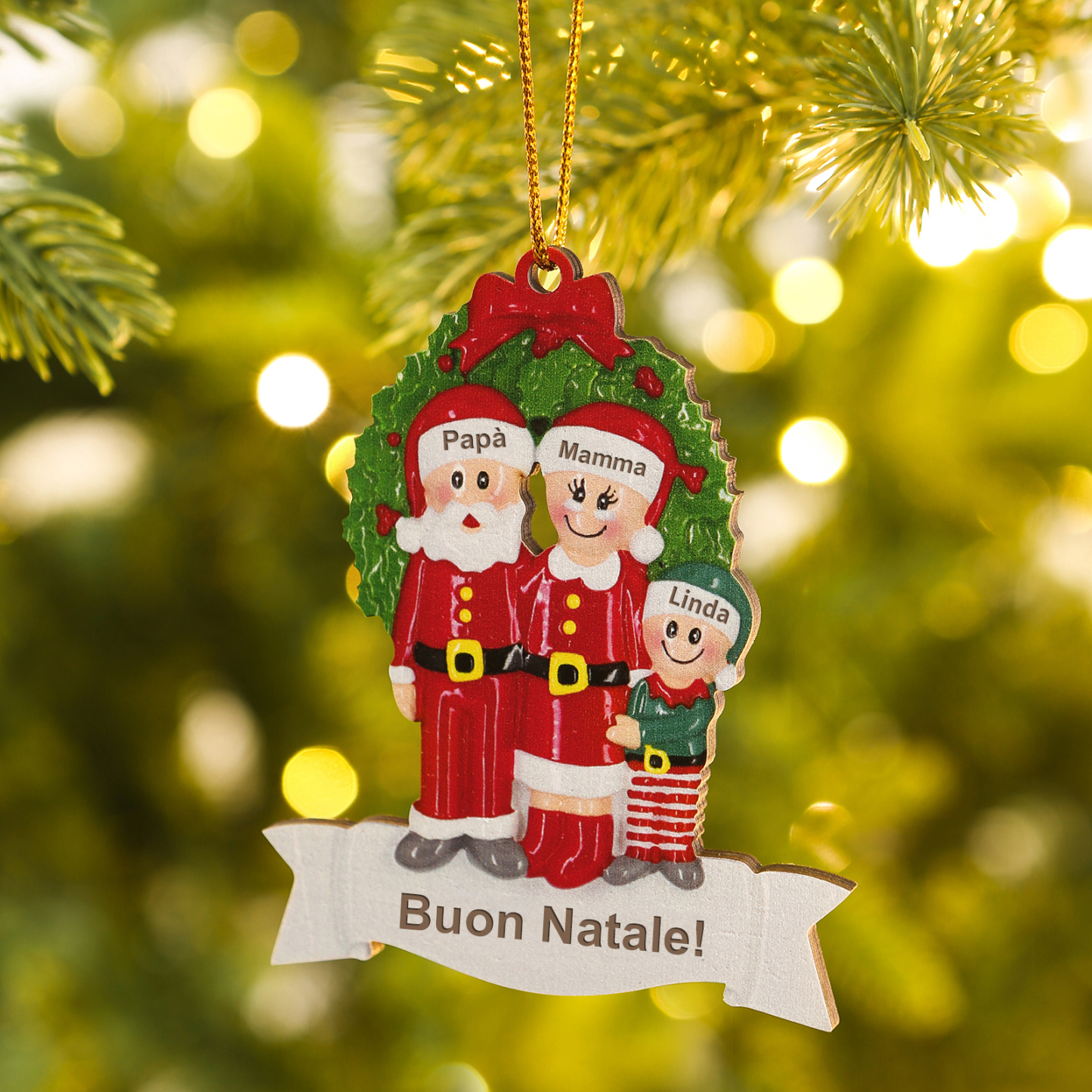 Ornamento Natalizio in Legno a Forma di Albero per Famiglia con 2-5 Nomi Personalizzati e 1 Testo, Regalo di Natale per la Famiglia | Jessemade