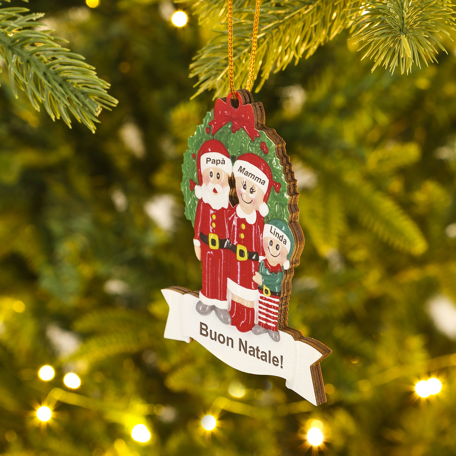 Ornamento Natalizio in Legno a Forma di Albero per Famiglia con 2-5 Nomi Personalizzati e 1 Testo, Regalo di Natale per la Famiglia | Jessemade