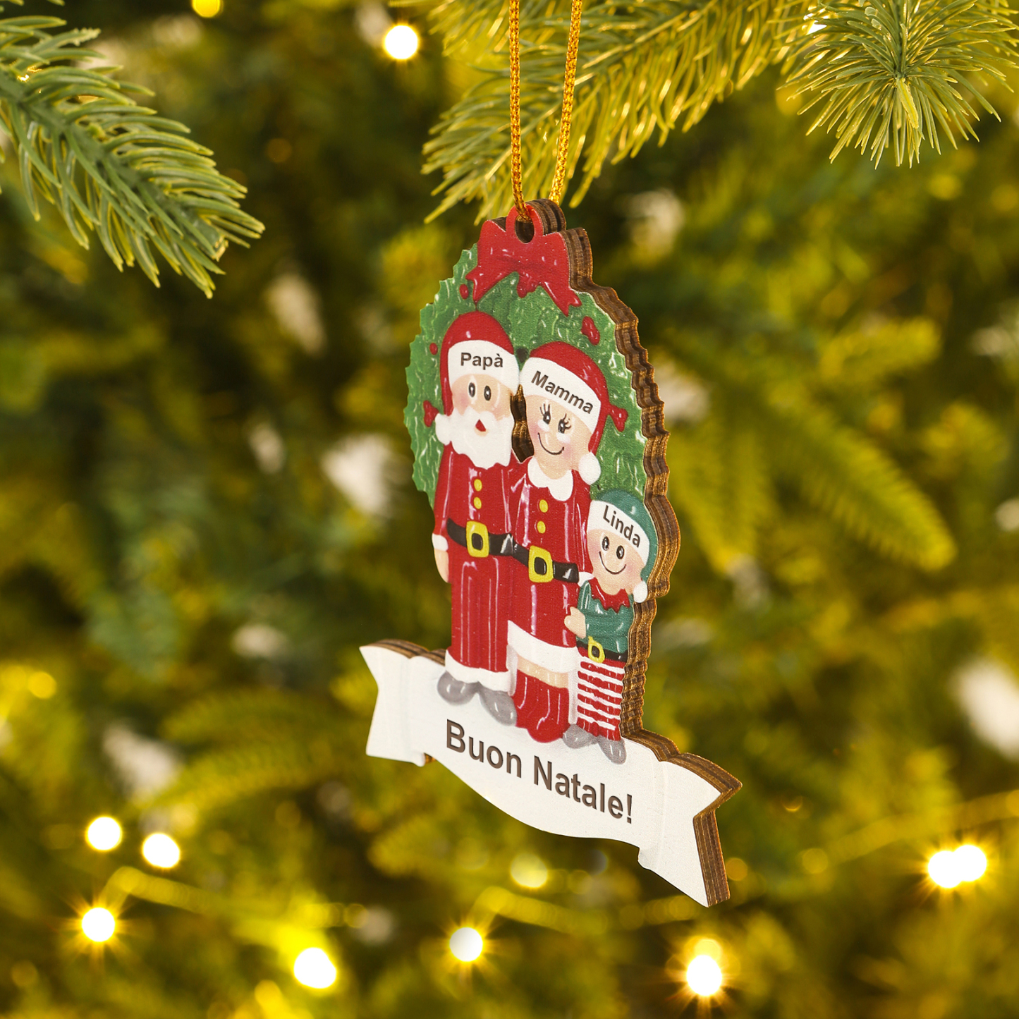 Ornamento Natalizio in Legno a Forma di Albero per Famiglia con 2-5 Nomi Personalizzati e 1 Testo, Regalo di Natale per la Famiglia | Jessemade