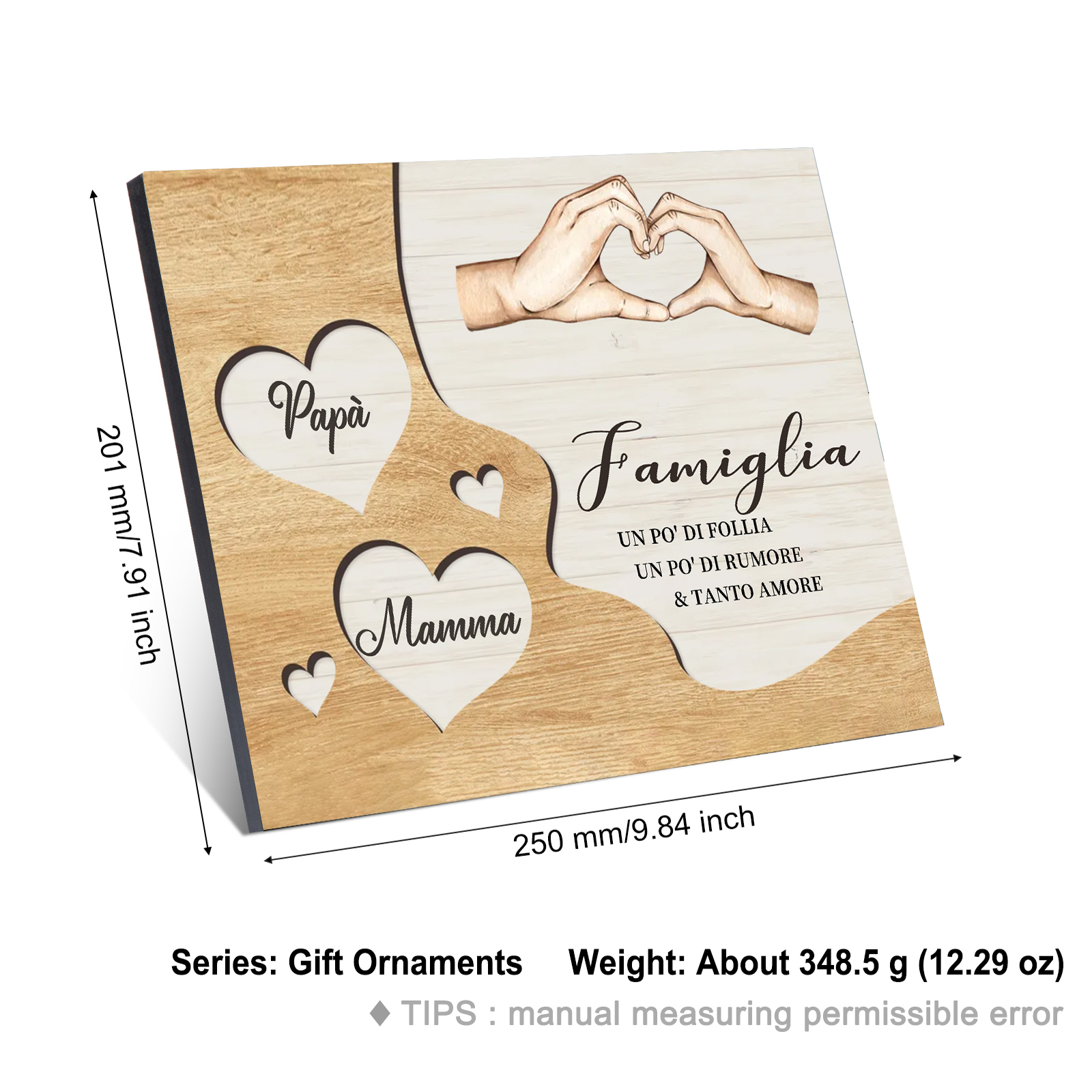 Targa Natalizia Personalizzata con Mani Unite in Legno – Nomi Personalizzati 2-7, Cuore e Famiglia – Regalo di Natale per la Famiglia | Jessemade