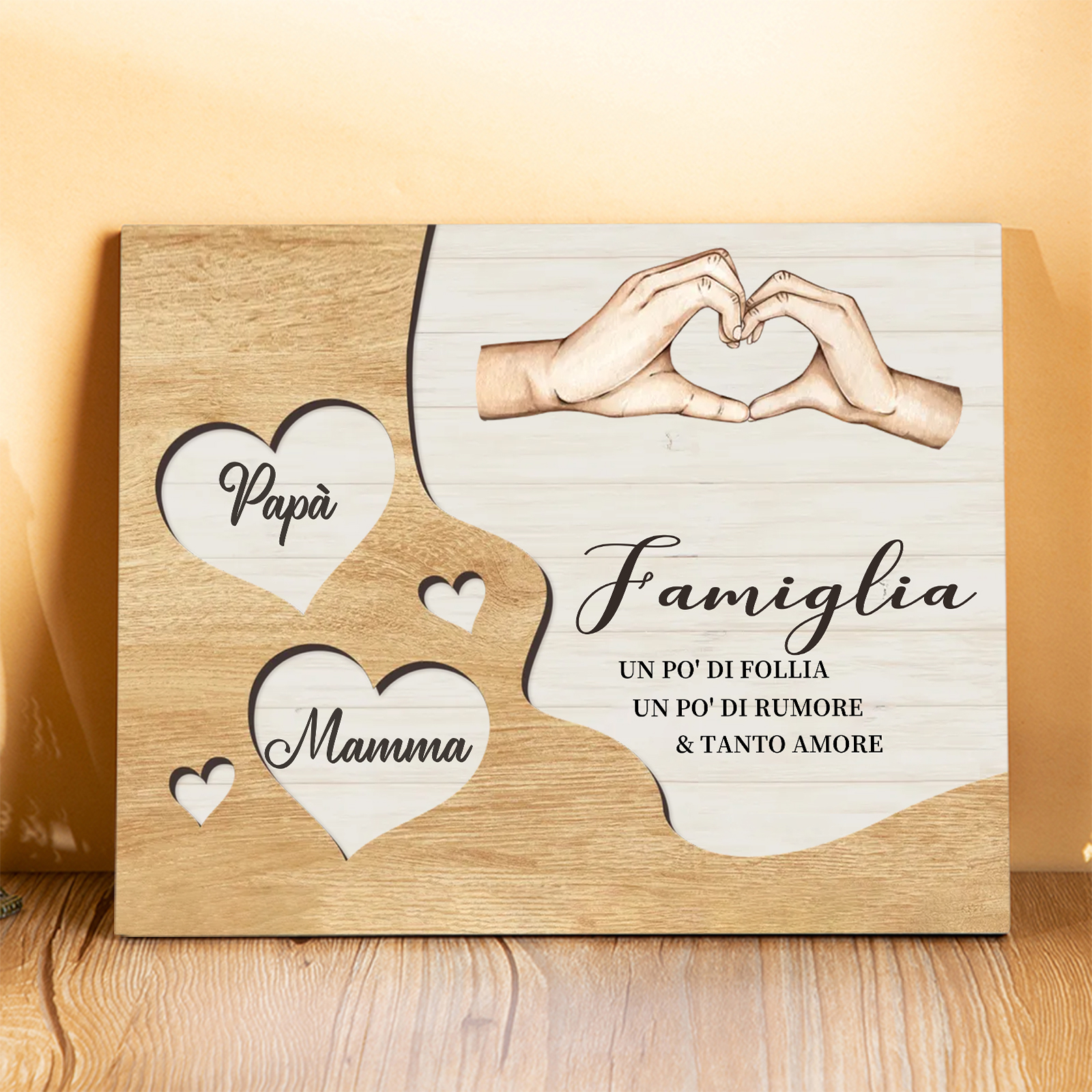 Targa Natalizia Personalizzata con Mani Unite in Legno – Nomi Personalizzati 2-7, Cuore e Famiglia – Regalo di Natale per la Famiglia | Jessemade