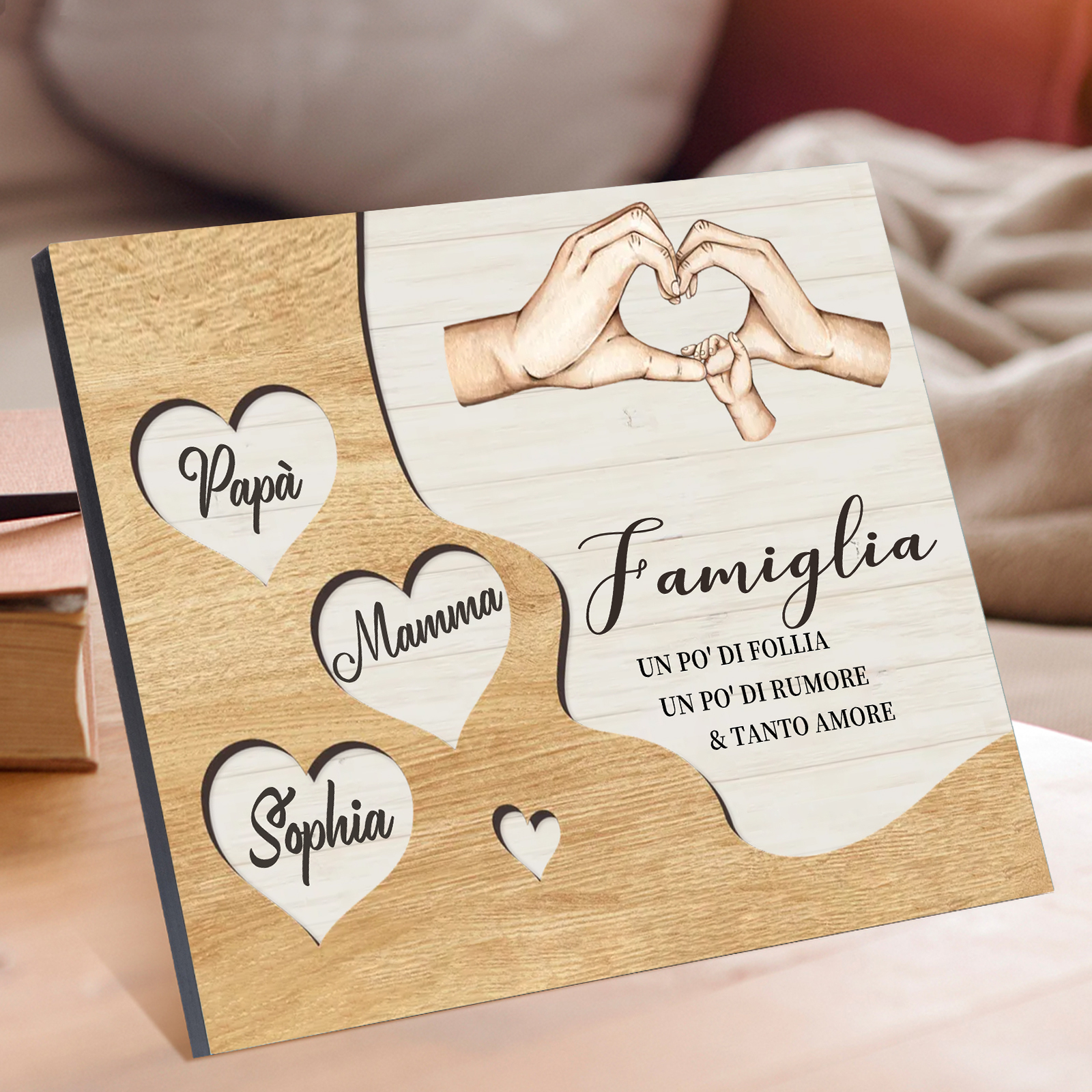 Targa Natalizia Personalizzata con Mani Unite in Legno – Nomi Personalizzati 2-7, Cuore e Famiglia – Regalo di Natale per la Famiglia | Jessemade