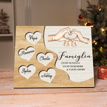 Targa Natalizia Personalizzata con Mani Unite in Legno – Nomi Personalizzati 2-7, Cuore e Famiglia – Regalo di Natale per la Famiglia | Jessemade
