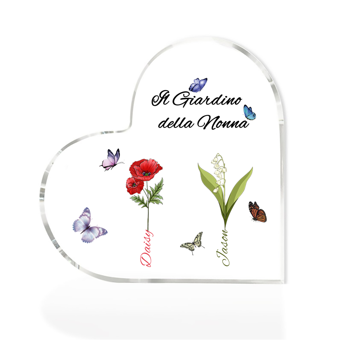 Targa Cuore in Acrilico Personalizzata - 2 Nome e Testo Personalizzati, Regalo per Famiglia | Jessemade