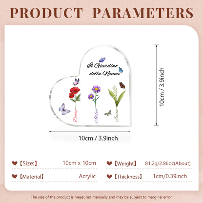 Targa Cuore in Acrilico Personalizzata - 3 Nome e Testo Personalizzati, Regalo per Famiglia | Jessemade