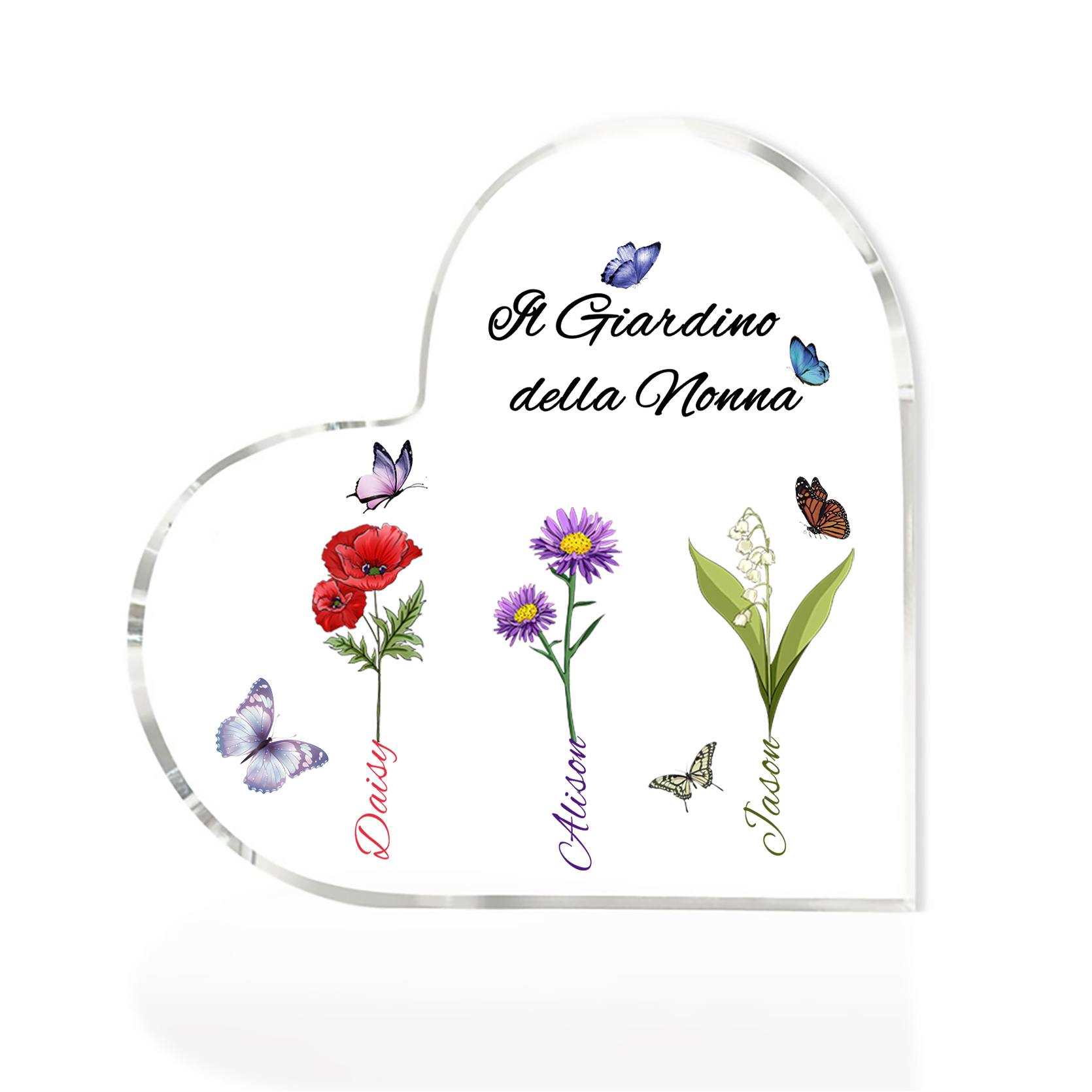 Targa Cuore in Acrilico Personalizzata - 3 Nome e Testo Personalizzati, Regalo per Famiglia | Jessemade