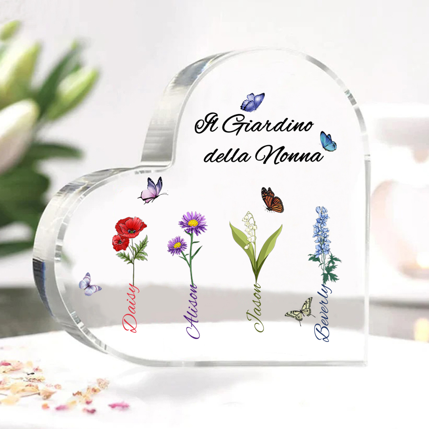 Targa Cuore in Acrilico Personalizzata - 4 Nome e Testo Personalizzati, Regalo per Famiglia | Jessemade