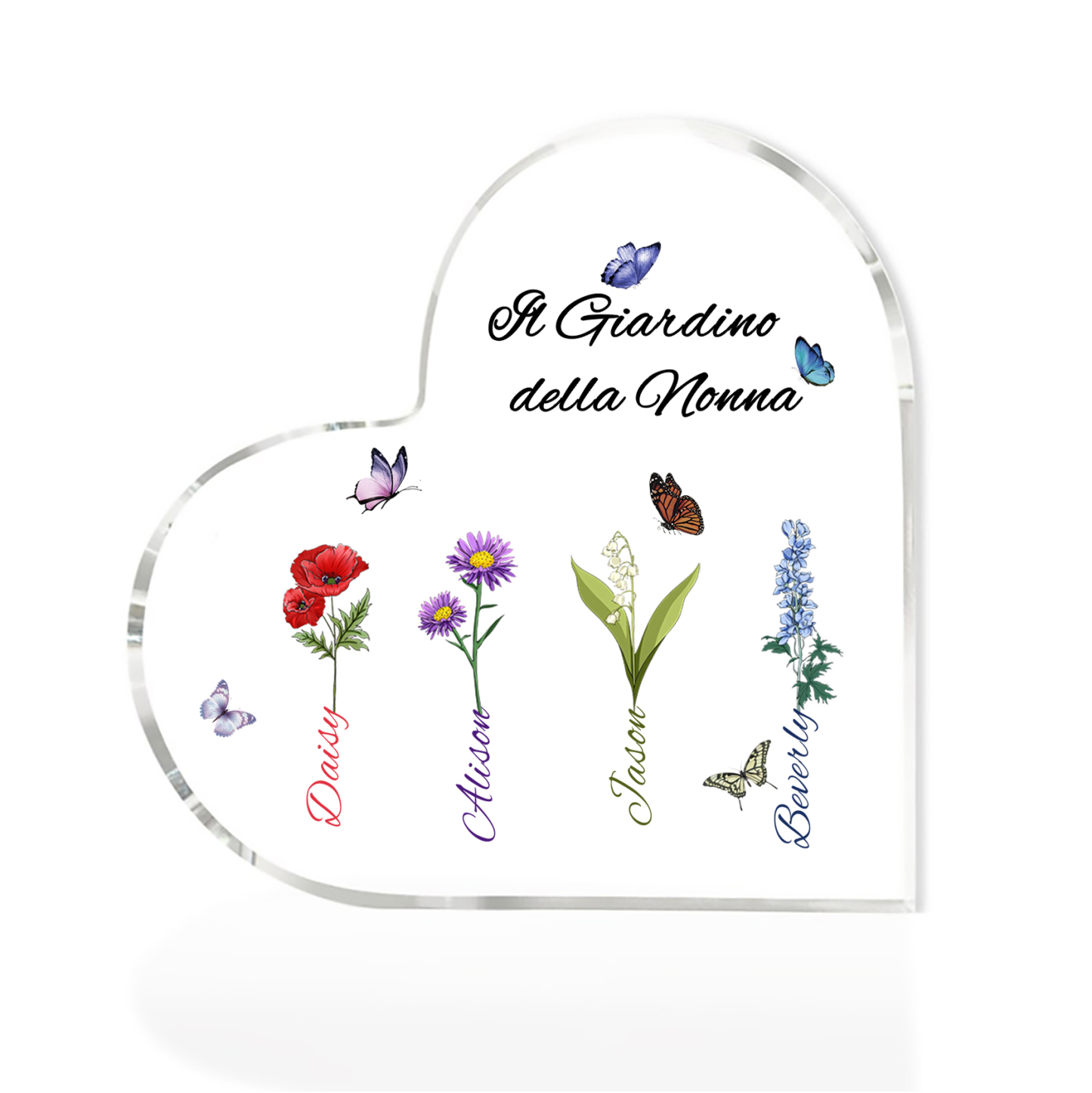 Targa Cuore in Acrilico Personalizzata - 4 Nome e Testo Personalizzati, Regalo per Famiglia | Jessemade