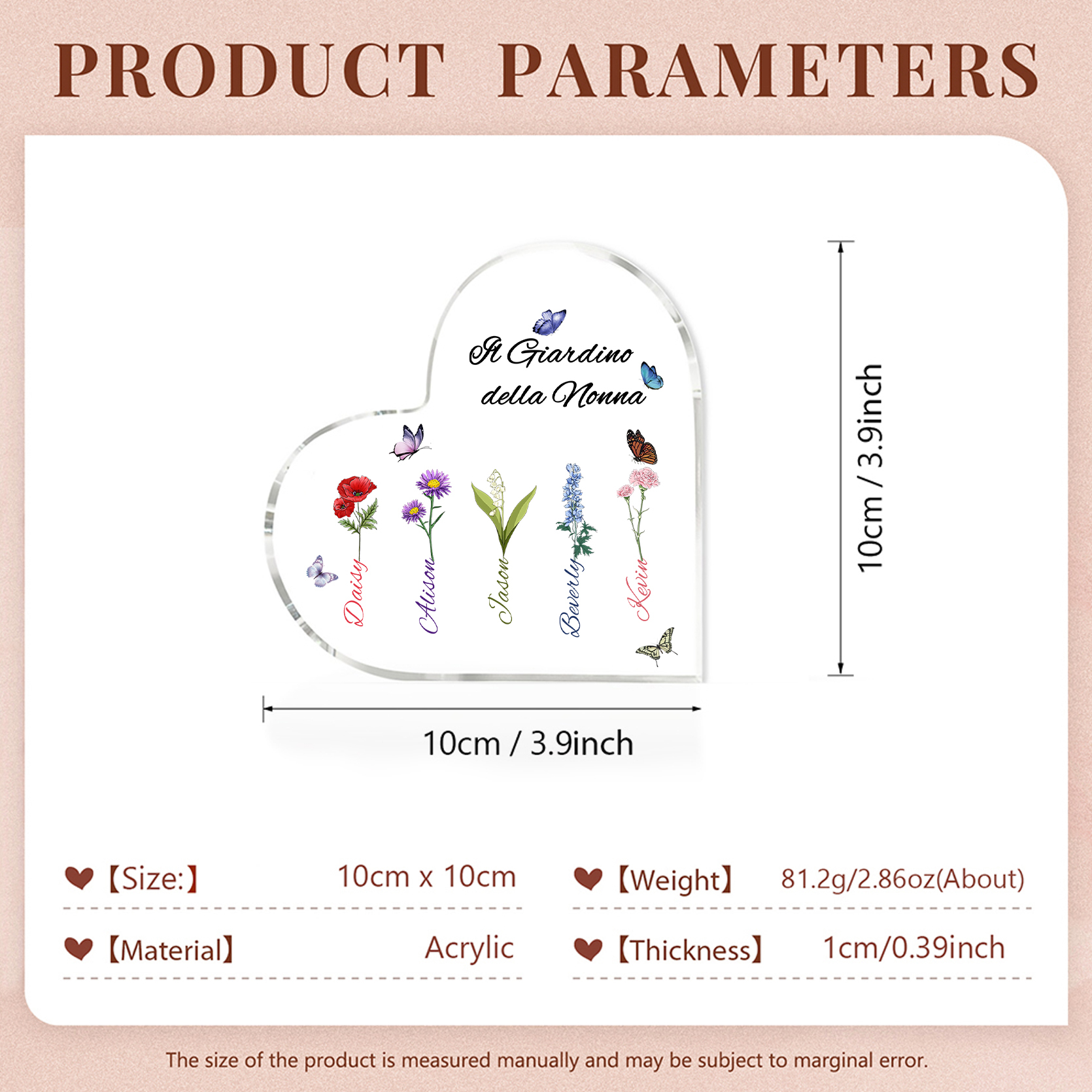 Targa Cuore in Acrilico Personalizzata - 5 Nome e Testo Personalizzati, Regalo per Famiglia | Jessemade