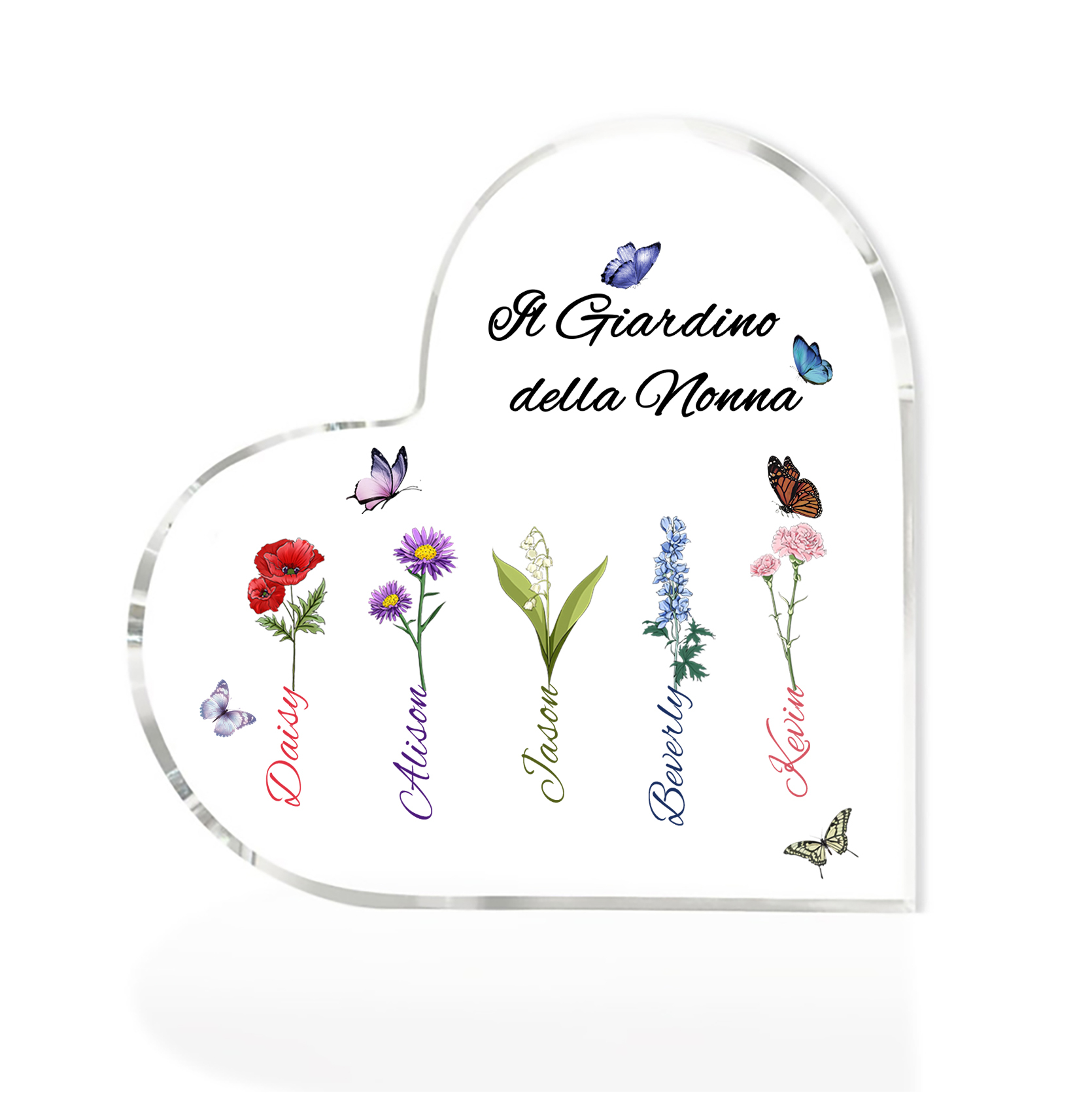 Targa Cuore in Acrilico Personalizzata - 5 Nome e Testo Personalizzati, Regalo per Famiglia | Jessemade