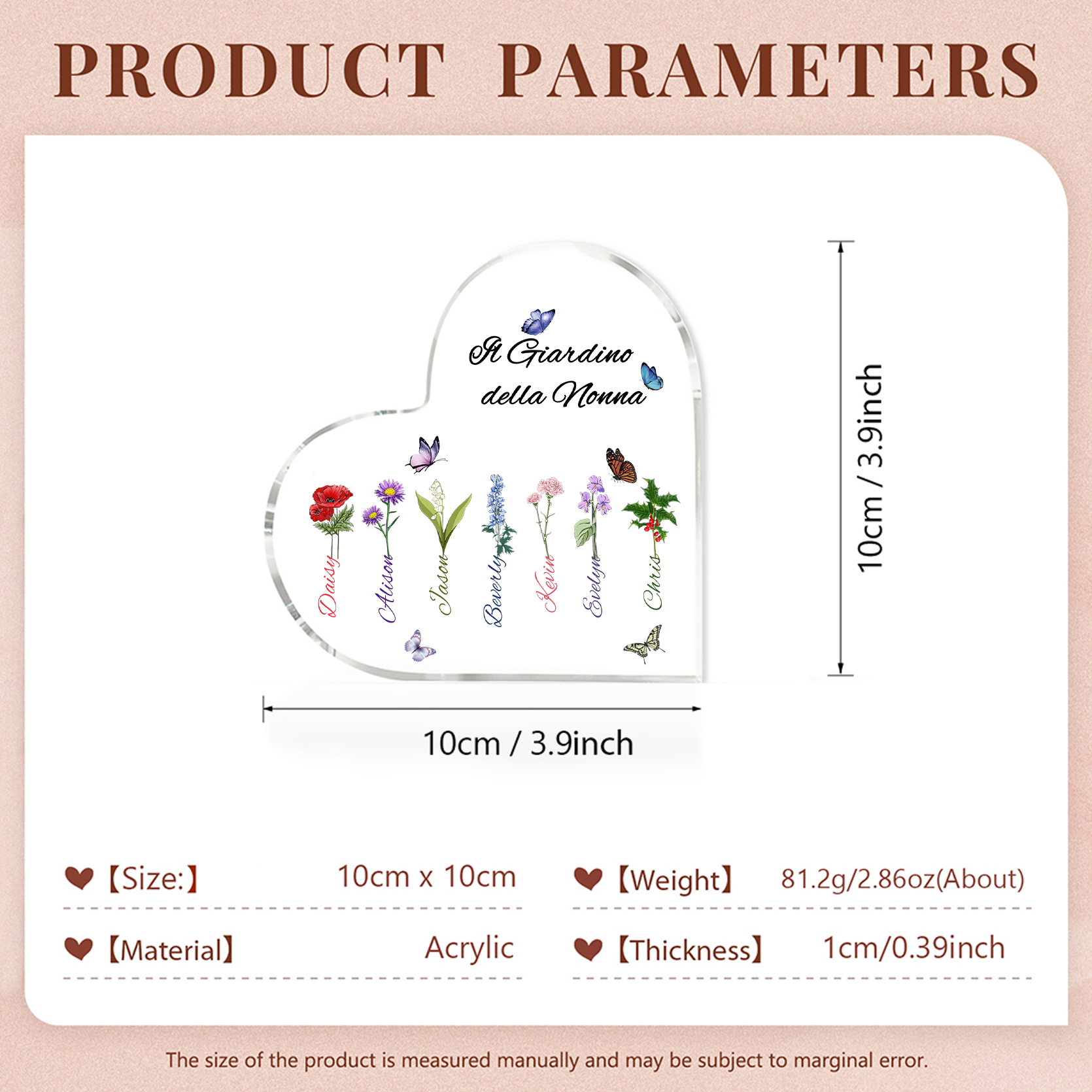 Targa Cuore in Acrilico Personalizzata - 7 Nome e Testo Personalizzati, Regalo per Famiglia | Jessemade