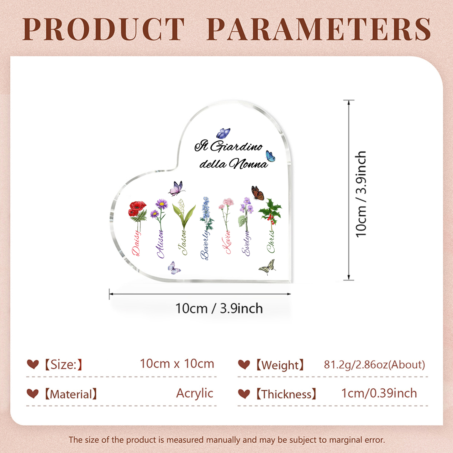 Targa Cuore in Acrilico Personalizzata - 7 Nome e Testo Personalizzati, Regalo per Famiglia | Jessemade
