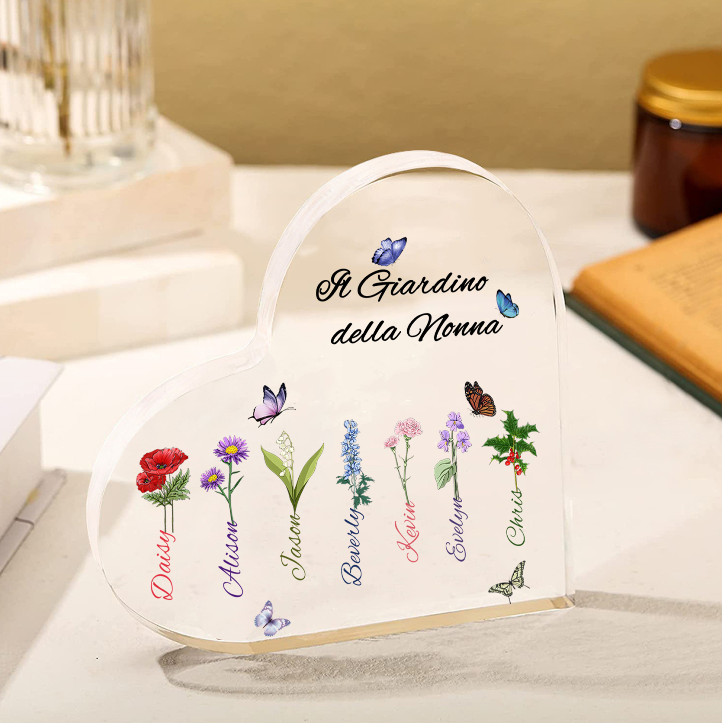 Targa Cuore in Acrilico Personalizzata - 7 Nome e Testo Personalizzati, Regalo per Famiglia | Jessemade