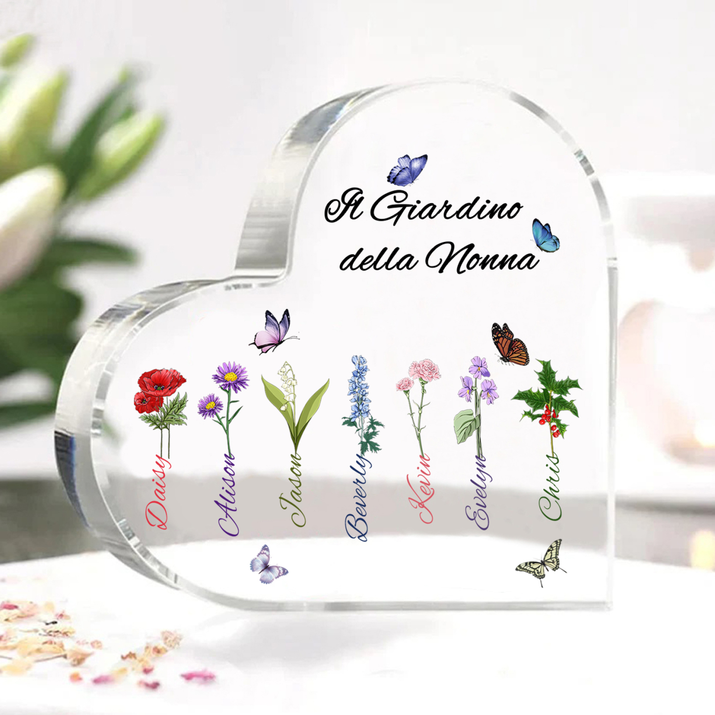 Targa Cuore in Acrilico Personalizzata - 7 Nome e Testo Personalizzati, Regalo per Famiglia | Jessemade