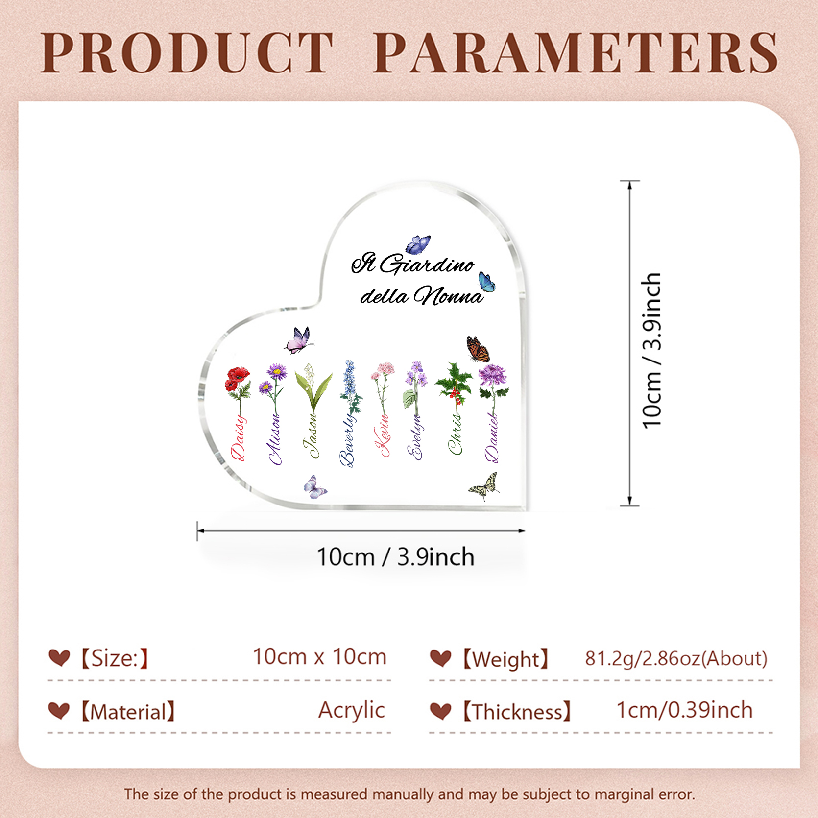 Targa Cuore in Acrilico Personalizzata - 8 Nome e Testo Personalizzati, Regalo per Famiglia | Jessemade