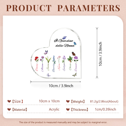 Targa Cuore in Acrilico Personalizzata - 8 Nome e Testo Personalizzati, Regalo per Famiglia | Jessemade